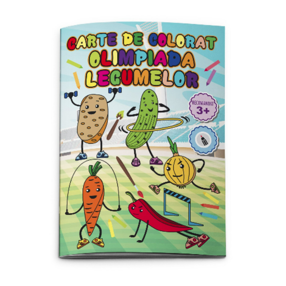 Carti de colorat educative 3+, diverse teme, Model: Olimpiada legumelor - Papet