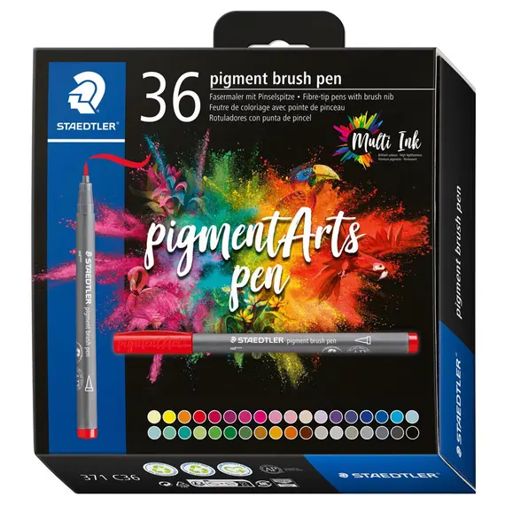 Marker cu varf pensula STAEDTLER Pigment Arts Pen, 36 buc/set - Papet