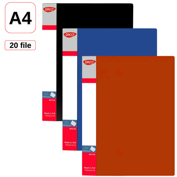 Mapa de prezentare A4 cu 20 folii, DACO, ALEGE CULOAREA: Rosu - Papet