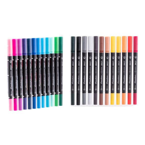 Carioci cu 2 capete, varf pensula si liner, DACO Pensuliner, 24 culori/set - 2Papet