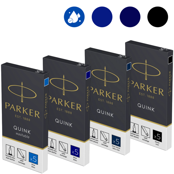 Patroane cerneala PARKER Quink, 5 buc/set, ALEGE CULOAREA: Blue Black PERMANENT - Papet