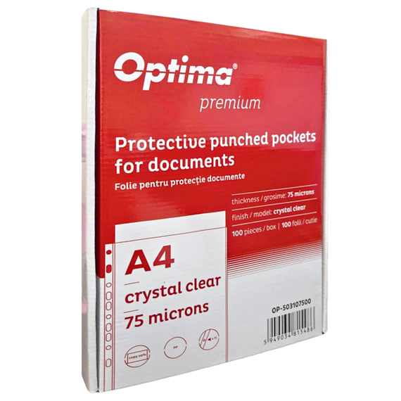 File protectie cristal, 75 microni, 100 buc/set, A4, OPTIMA Premium - 2Papet