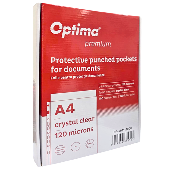 File protectie cristal, 120 microni, 100 buc/set, A4, OPTIMA Premium - 2Papet