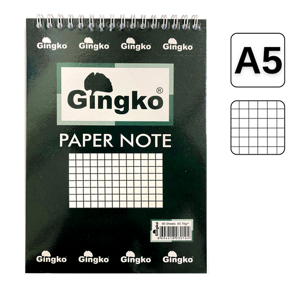 Bloc Notes cu spirala, A5 50 file, GINGKO, ALEGE LINIATURA: Matematica - Papet