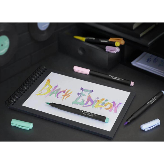 Carioci cu varf pensula, FABER-CASTELL Black Edition Pastel, 6 buc/set - 4Papet