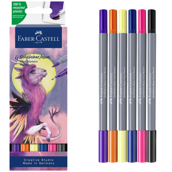 Marker Solubil Fantasy, cu 2 Capete, FABER-CASTELL Goldfaber Aqua, 6 buc/set - Papet