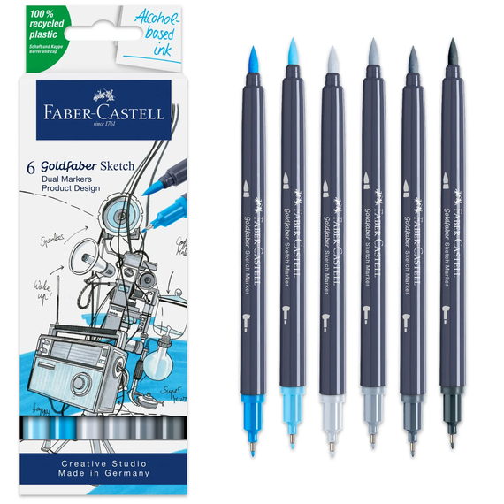 Sketch Marker Product Design, cu 2 Capete, FABER-CASTELL Goldfaber, 6 buc/set - Papet
