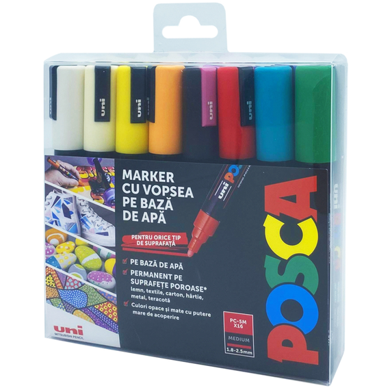 Marker Uni PC-5M POSCA 1.8-2.5 MM, 16 culori/set - Papet