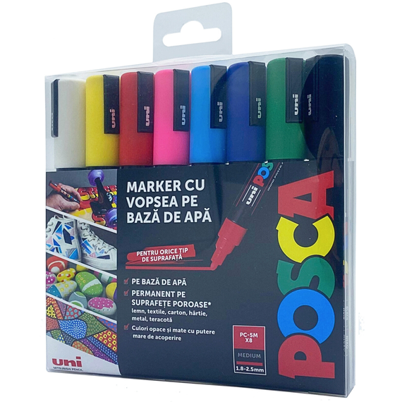 Marker Uni PC-5M POSCA 1.8-2.5 mm, 8 culori/set - Papet