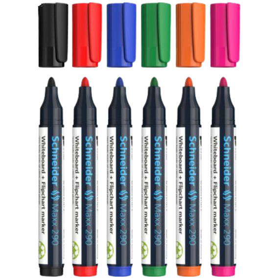 Marker whiteboard si flipchart, SCHNEIDER Maxx 290, 6 culori/set - Papet