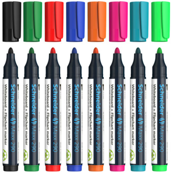 Marker whiteboard si flipchart, SCHNEIDER Maxx 290, 8 culori/set - Papet