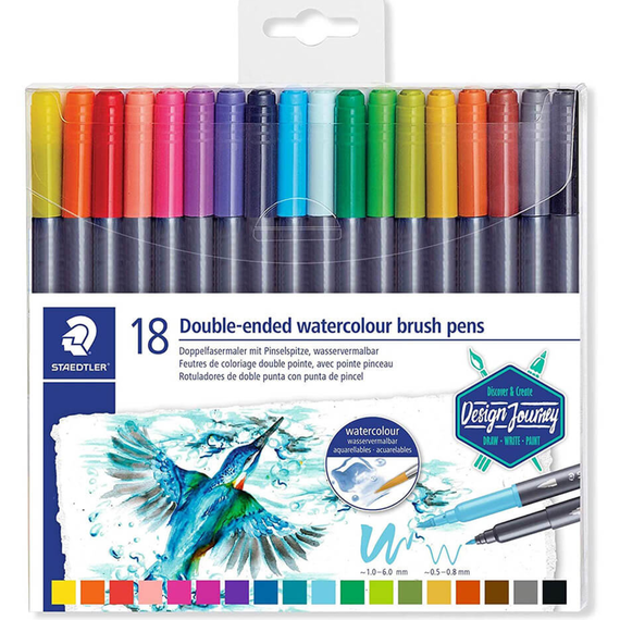 Carioci cu 2 capete STAEDTLER Watercolour, 18 culori/set - Papet