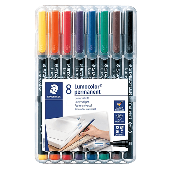 Marker permanent 0.6 mm, STAEDTLER Lumocolor, 8 culori/set - Papet