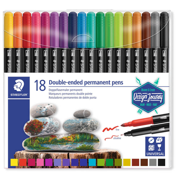 Marker permanent cu 2 capete, STAEDTLER, 18 culori/set - Papet
