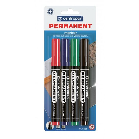 Marker permanent cu varf rotund, CENTROPEN 8566, 4 culori/set - Papet