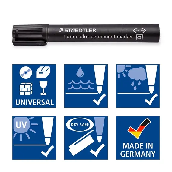 Marker permanent cu varf rotund 2 mm, STAEDTLER Lumocolor, 6 culori/set - 3Papet