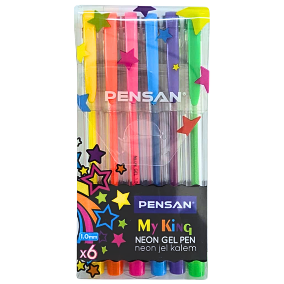 Pix cu gel fara mecanism, culori Neon, PENSAN MyKing, 6 culori/set - Papet