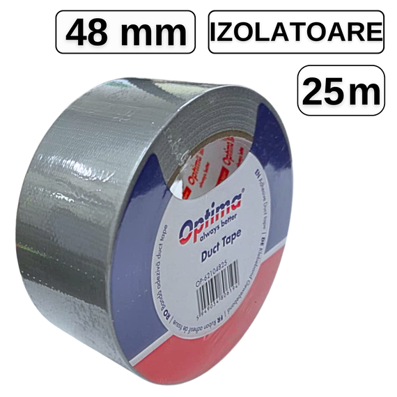 Banda adeziva izolatoare 48 mm x 25 m argintie, OPTIMA Duct Tape - Papet