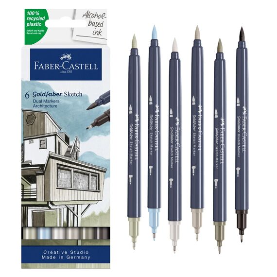 Sketch Marker Architect, cu 2 Capete, FABER-CASTELL Goldfaber, 6 buc/set - Papet