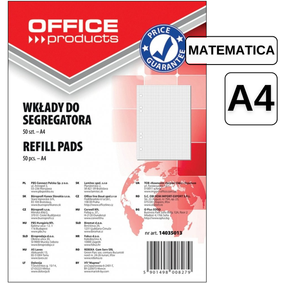 Rezerva caiet mecanic A4, 50 file Matematica, OFFICE PRODUCTS - Papet