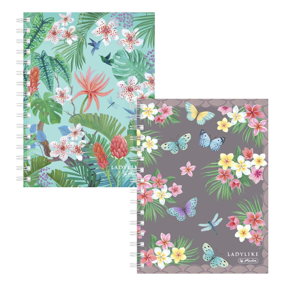 Caiet A5 cu spirala, 100 file, matematica, HERLITZ Ladylike, Model: Jungle - Papet
