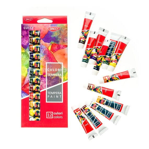 Culori tempera, tub 12 ml, 12 culori/set, DACO - 2Papet