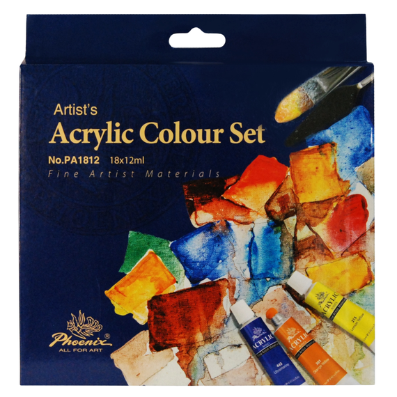 Culori acrilice, 12ml, 18 culori/set, PHOENIX - Papet