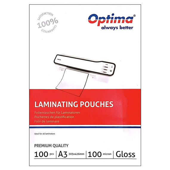 Folie laminare A3, 100 microni, 100 buc/top, OPTIMA - Papet