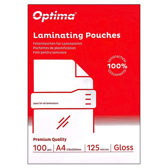 Folie laminare A4, 125 microni, 100 buc/top, OPTIMA - Papet