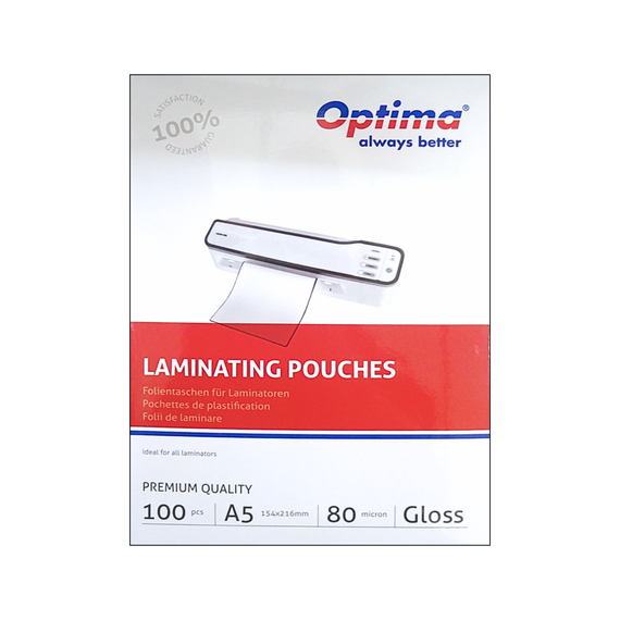 Folie laminare A5, 80 microni, 100 buc/top, OPTIMA - Papet