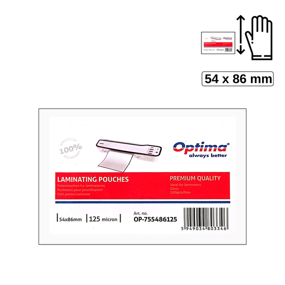 Folie laminare 54 x 86 mm, 125 microni, 100 buc/top, OPTIMA - Papet