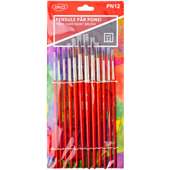 Pensule varf rotund, par ponei, DACO, 12 buc/set - Papet