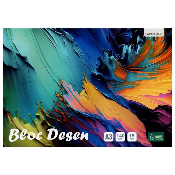 Bloc de desen A3, 140g/mp, 15 file, PAPERLAND - Papet
