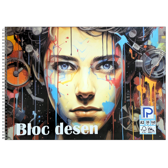 Bloc de desen A3 cu spirala, 160g/mp, 30 file, PAPERLAND - Papet