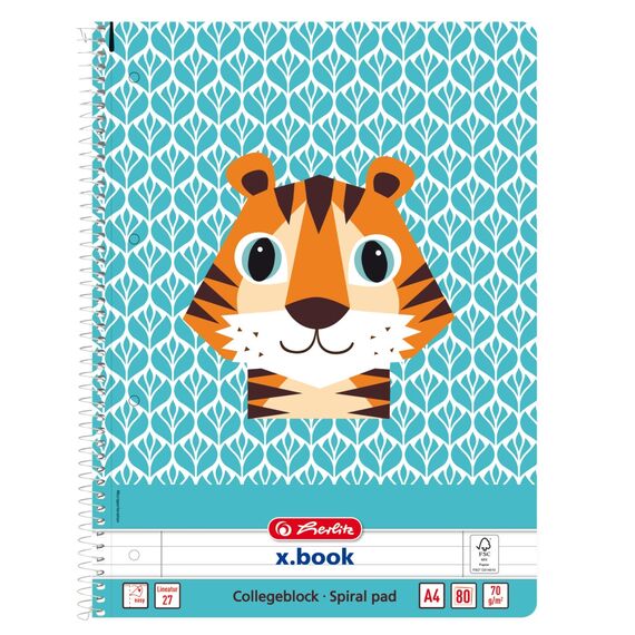 Caiet cu spirala A4, 80 file, HERLITZ Animals, Model: Dictando - Tiger - 2Papet