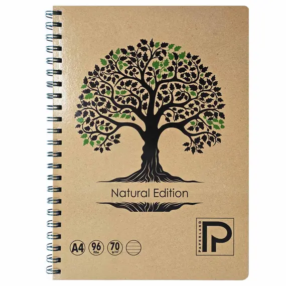 Caiet A4 cu spirala dubla, 96 file, coperta carton, PAPERLAND Natural Edition, ALEGE LINIATURA: Dictando - 3Papet