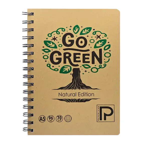Caiet A5 cu spirala dubla, 96 file, coperta carton, PAPERLAND Natural Edition, ALEGE LINIATURA: Matematica - 3Papet