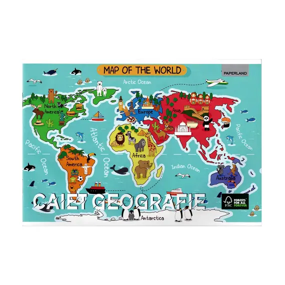 Caiet de geografie, 24 file, PAPERLAND - 3Papet