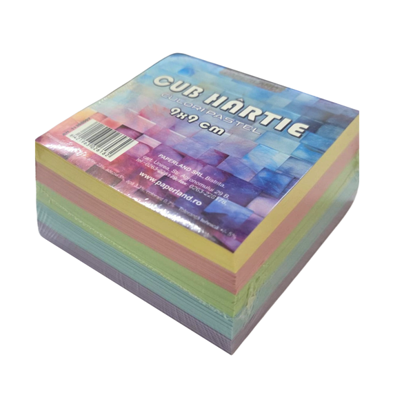 Rezerva cub din hartie, 9x9cm, 500 file, culori pastel, PAPERLAND - Papet