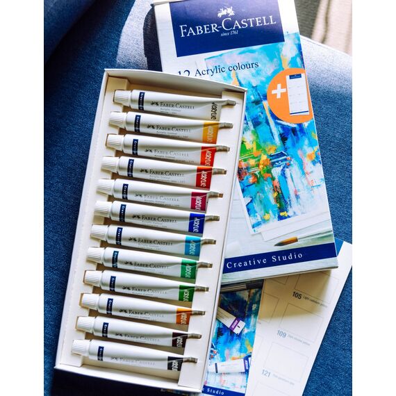 Culori acrilice, 20 ml, 12 culori/set, FABER-CASTELL - 3Papet