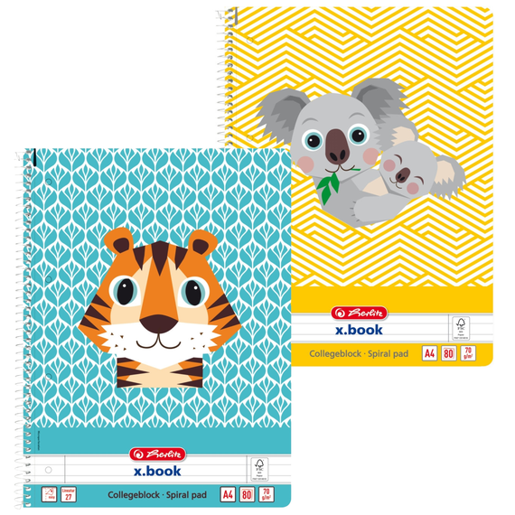 Caiet cu spirala A4, 80 file, HERLITZ Animals, Model: Dictando - Tiger - Papet