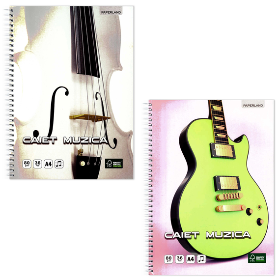 Caiet de muzica, A4 cu spirala, 36 file, PAPERLAND, vertical - Papet