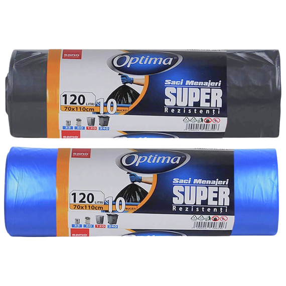 Saci menajeri SANO Optima, 120L, 10 buc/rola, ALEGE CULOAREA: Negru - Papet