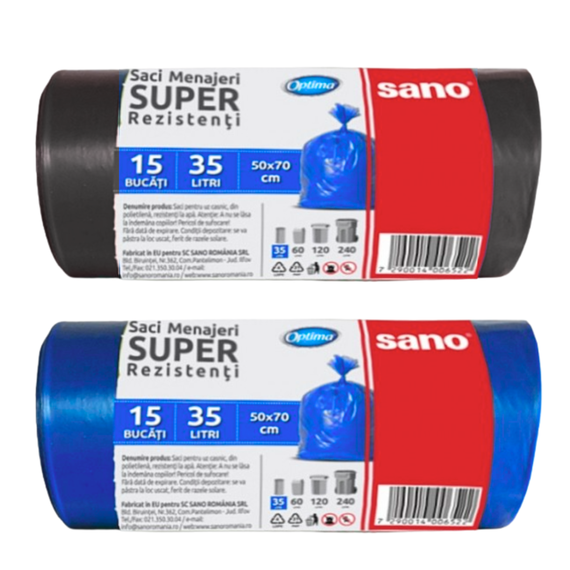 Saci menajeri SANO Optima, 35L, 15 buc/rola, ALEGE CULOAREA: Negru - Papet