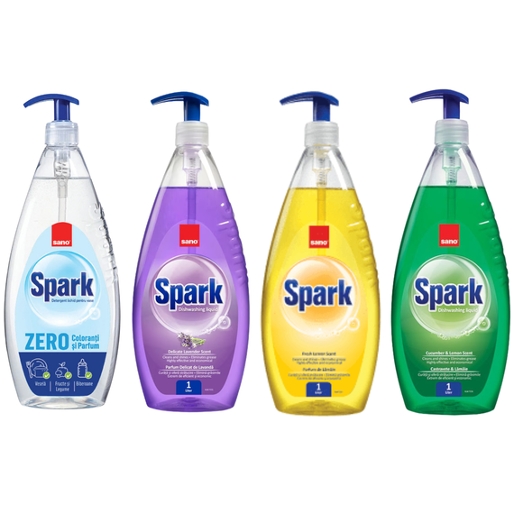 Detergent de vase lichid cu pompita, SANO Spark 1L, Alege aroma: Lavander - Papet