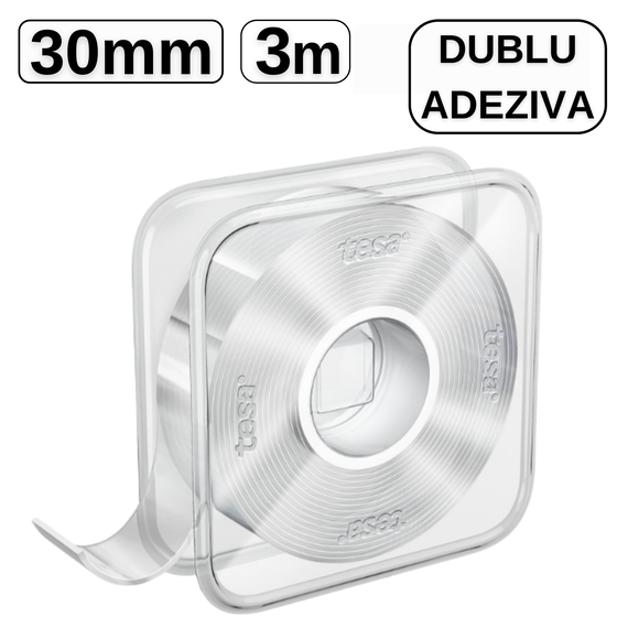 Banda dublu adeziva silicon, 30mm x 3m,TESA Nano Power, reutilizabila - Papet