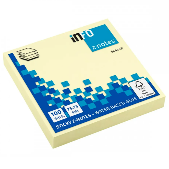 Notes autoadeziv 75 x 75 mm, 100 file, galben pal, INFO NOTES Z-Notes - 2Papet