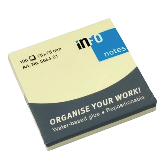 Notes autoadeziv 75 x 75 mm, 100 file, galben pal, INFO NOTES - Papet