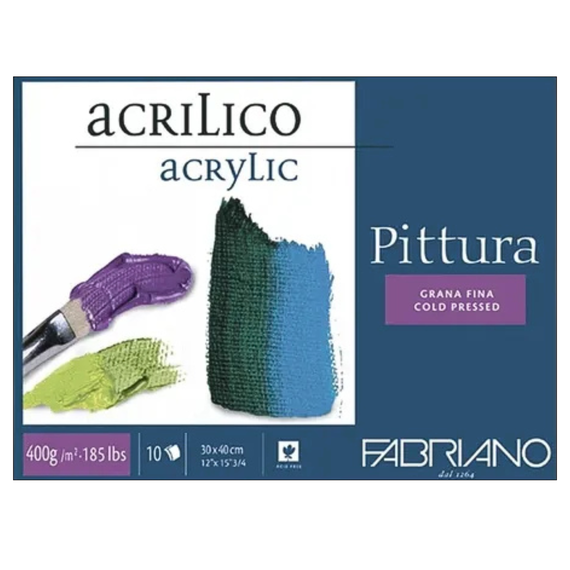 Bloc Acril 30 x 40 cm, 400g/mp, 10 file, FABRIANO Pittura Grana FIna - Papet