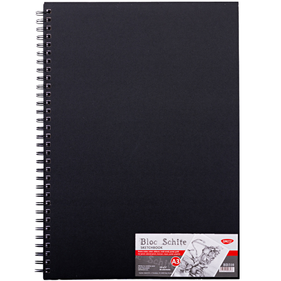 Bloc desen si schite A3 cu spirala, 100g/mp, 80 file, DACO - Papet